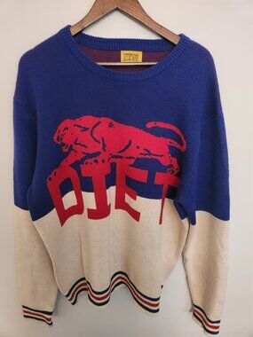 Diet Starts Monday Colorblock Panther Jacquard Knit Sweater XL